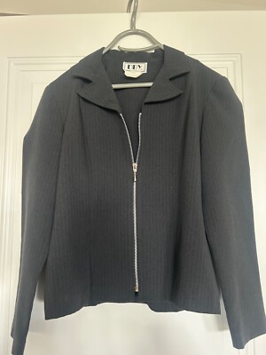 DBY Womens Blazer Jacket Size 7/8 gray pinstripe zip up with slits in front