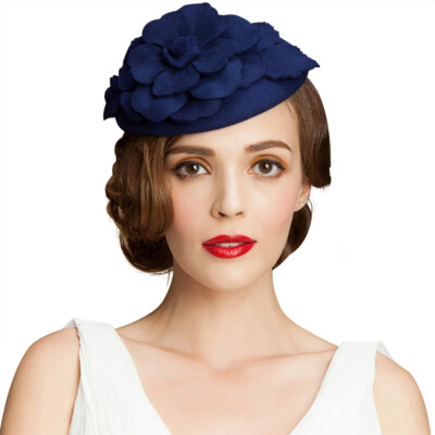A083 Women Pillbox Fascinator Wool Felt Cocktail Winter Hat  display picture 1