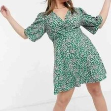 ASOS Green and Purple Floral Mini Tea Dress with Twist Front Size 8