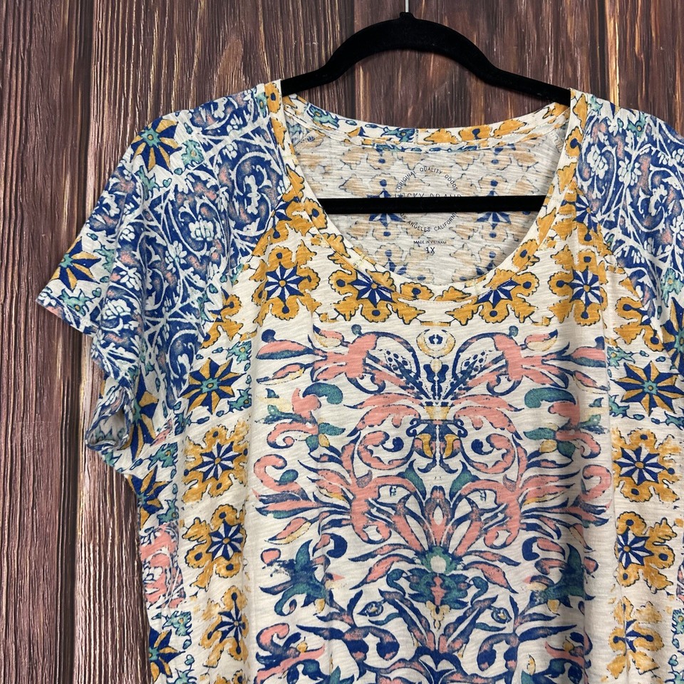 Lucky Brand Womens Short Sleeve Tee Mix Print Boho Plus Size 1X eBay