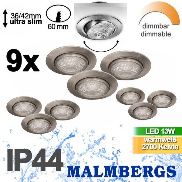 9X Led Spots Ultra Slim Dimmbar Alu Einbauleuchten Strahler Feuchtraum IP44 60Mm-image