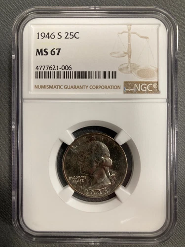 1946S Washington Silver Quarter - NGC MS67