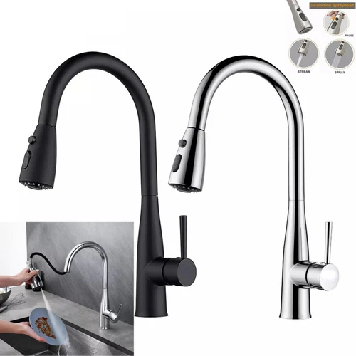 360° Kitchen Sink Mixer Taps Pull Out Spout Spray Single Lever Mono Tap Modern