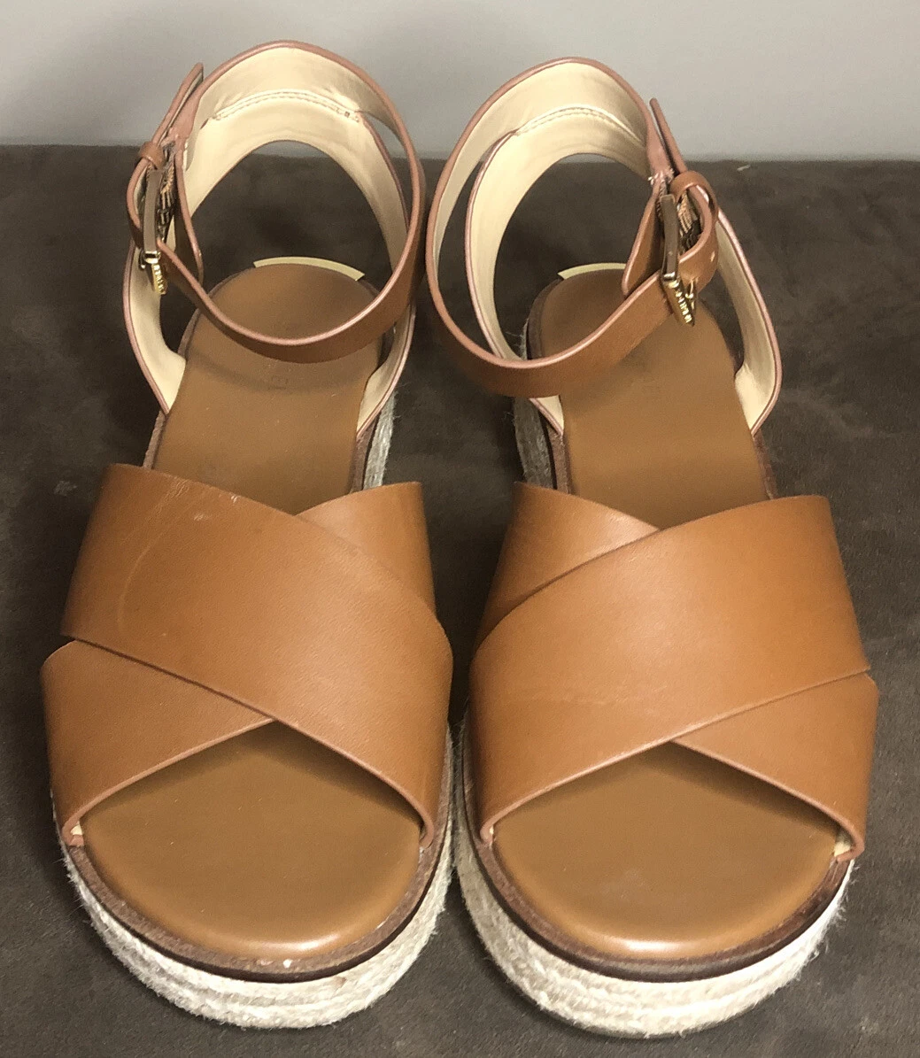 Michael Kors Abbott Sandals Luggage Leather Espadrille Women s