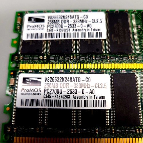 ProMos Memory Module PC2700U DDR 333 V826632K24SATG-C0 512MB = 2 x 256MB Sticks - Picture 2 of 3