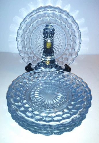 Set Of 6 Vintage Anchor Hocking Sapphire Blue Bubble Glass Dessert Plates 6 3/