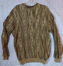 Vintage Alan Stuart Sweater Men’s Medium Gold Geometric Stretch Made In USA