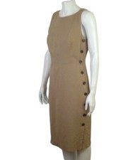 Ann Taylor Tan Sleeveless Knee Length Sheath Dress Womens 6 Accent Side Buttons