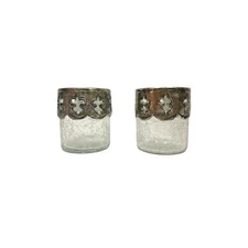 Holland Boone Crackled Clear Glass Silver Tone Candle Holders Set Of 2 Stickers