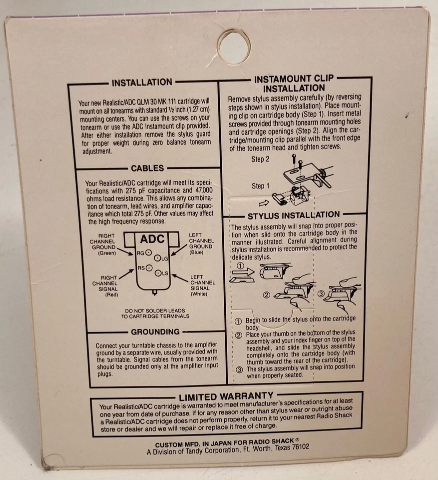 Realistic QLM30 MK III Magnetic Cartridge & Stylus NOS 42-2772 - Image 2 of 2