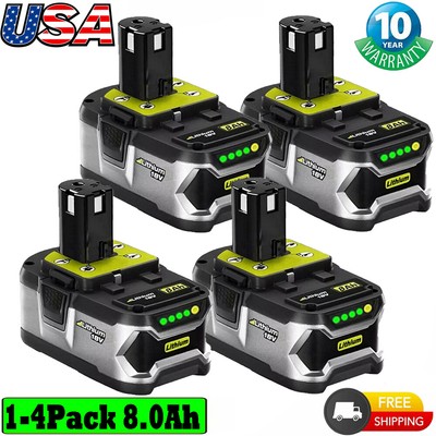 4x 18V 8.0AH For Ryobi P108 Battery 18 Volt One Plus Lithium-ion High Capacity