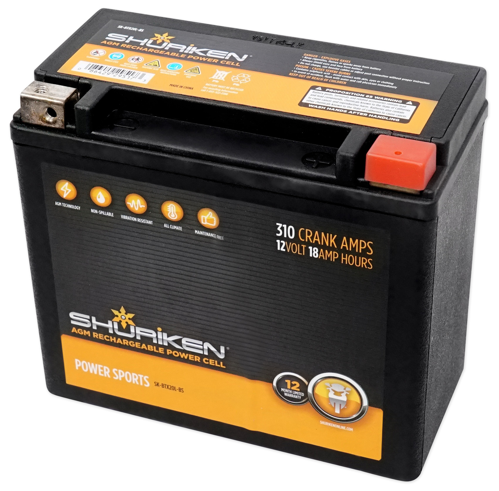 Аккумулятор Metra SK-BTX20L-BS AGM на 310 ампер CCA для лодокквадроцикловUTVтележекмотоциклов