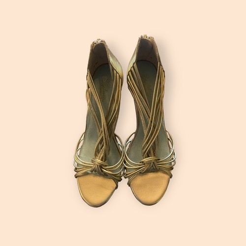 Seychelles Womens Shoes Size 9.5 Gold Metallic Leather Open Toe Block Heel Pumps - Picture 5 of 13
