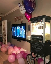 For Hire* Vintage Black LED Popcorn Machine Cart Movie Night Weddings Birthdays