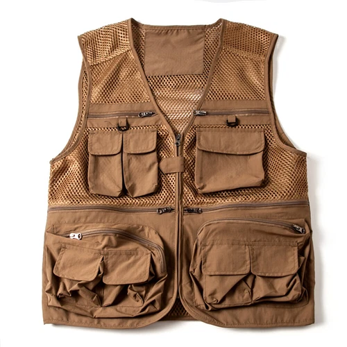Herren Mesh Cargo Utility Jacke Weste Weste Tops mehrere Taschen Weste Angeln Marine - Bild 15 von 22