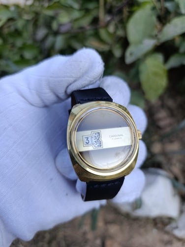 Rare hand Winding DIGITAL Cardinal 17 Jewels Gold Plated Swiss Made - Picture 6 of 14