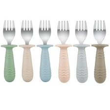 6 Pack Baby Forks for Self Feeding  Stainless Steel Tips  Silicone Handle