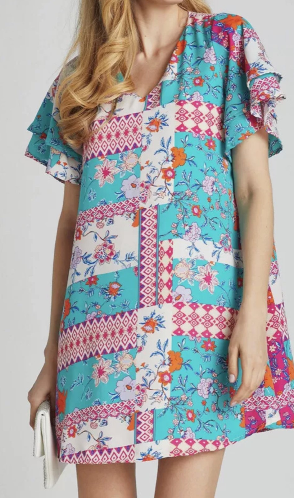 Andree Unit Emerald Lined Patchwork Look Mini Dre… - image 2