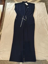 Figs Technical Collection, Cargo Wide Leg Jumpsuit Navy Blue Size Large