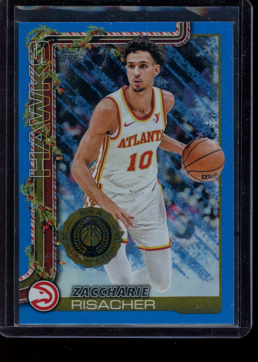 2025-26 Topps Holiday #H49 Zaccharie Risacher Blue Metallic Glitter Holiday