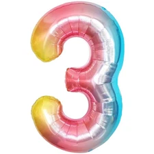 KatchOn 40" Rainbow Number 3 Balloon Giant 3rd Birthday Decoration Gradient