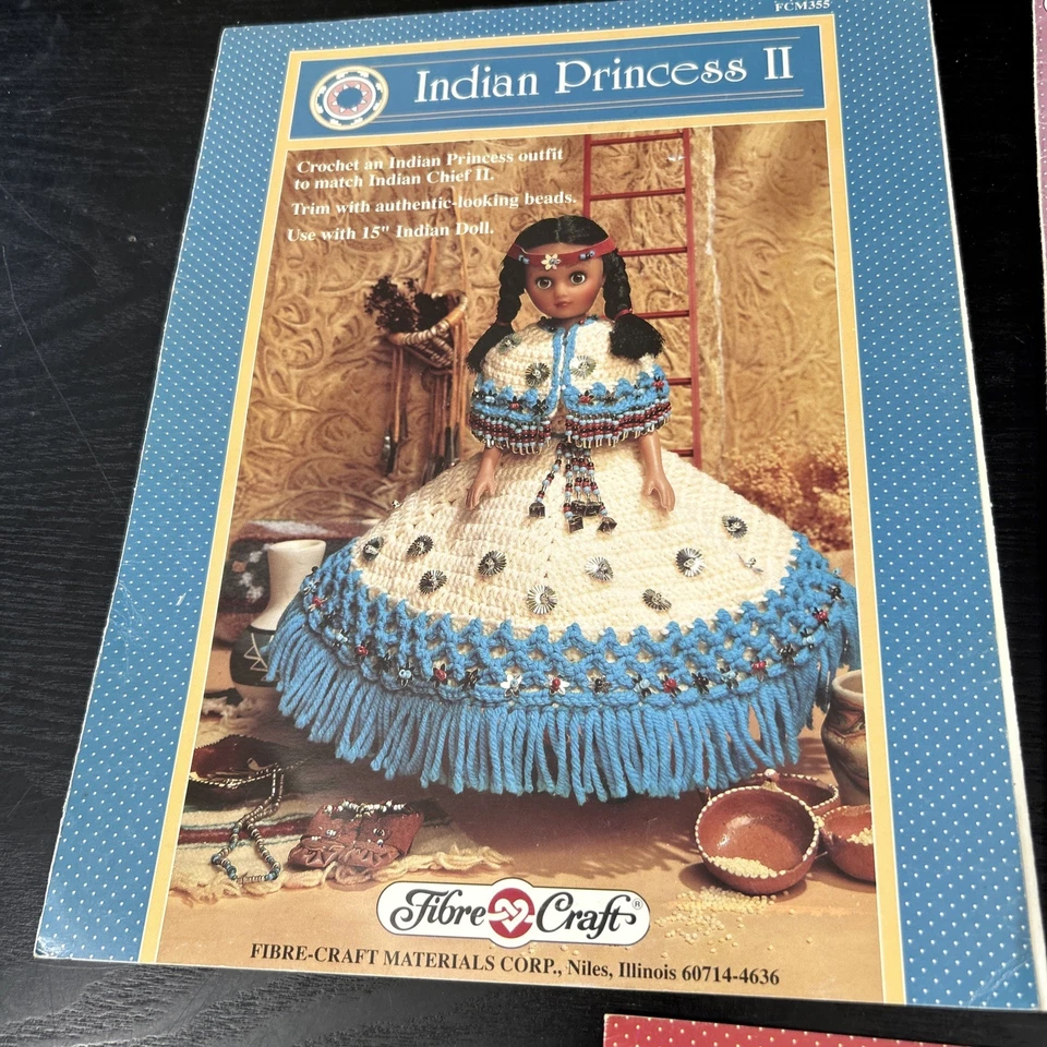 Lot Of 3 FIBRE CRAFT INDIAN PRINCESS Chief World friends Crochet Doll Patterns - Image 2 of 4