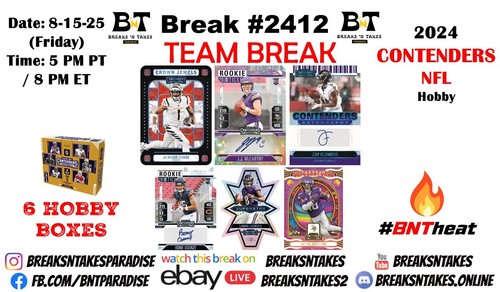 MINNESOTA VIKINGS 2024 Panini NFL Contenders Football Hobby 6 BOX Break #2412