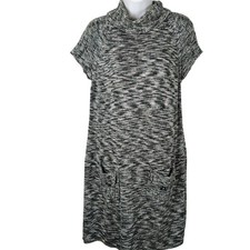 Calvin Klein Marled Knit Mock Neck Sweater Dress Black White Size M space dye