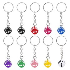 10Pcs Resin Lucky Dice Keychain Charm Keyrings with Pendants, Mix Color