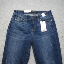 Judy Blue Jeans Womens 7/28 Blue Distressed Mid Rise Skinny Fit Frayed Hem Denim