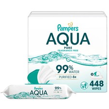 Aqua Pure Baby Wipes, 99 Water, Unscented, 8-Pack 448 Total Wipes Select for