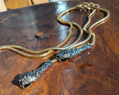 ALEXIS BITTAR Coiled Snake Necklace Crystals Brut Black 10k Gold Plated Stunning