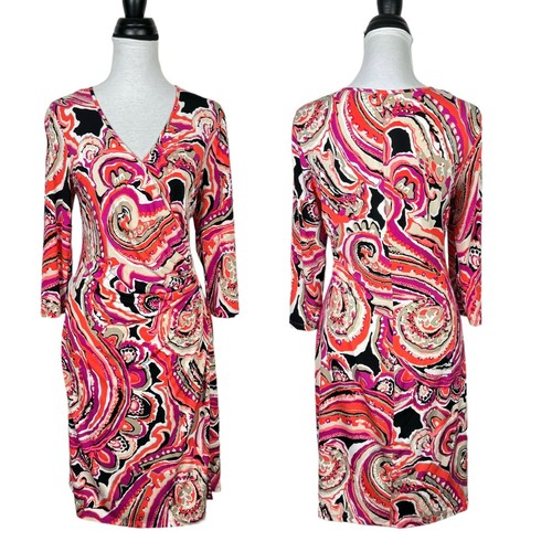Laundry by Design 14 Shelli Segal Print 3/4 Sleeve V-neck Spandex FauxWrap Dress