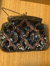 ANTIQUE FRENCH SEQUIN PURSE W/METAL CLASP CLOSURE/CHAIN LINING INTACT, ART DECO