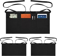 Waitress Aprons 3 Pack 3 Pockets Black Server Waiter Half