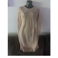 PrettyLittleThing Bodycon Dress Pink Mesh Cut Out Long Sleeve Round Neck US 6 