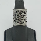 VINTAGE PZ ISRAEL STERLING SILVER 925 WIDE FILIGREE SCROLL RING - 7 3/4