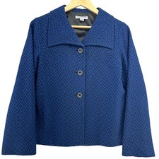 VTG Pendleton Royal Midnight Blue Geometric Blazer Jacket Virgin Wool 10P USA
