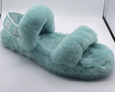 UGG Fluff Yeah Slide Mint Green Sheepskin Platform Slippers Girls Sz 4
