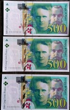 LOT DE 3 BILLETS DE 500 FRANCS MARIE CURIE 1994 NEUFS FDC