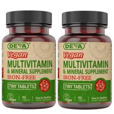 DEVA Vegan Iron-Free Multivitamin and Mineral Supplement 2-Pack, Vitamin C, D2,