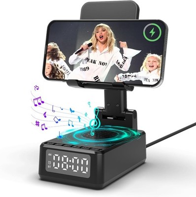 Bluetooth Speaker Wireless Charger Alarm Clock Phone Stand 6in1 Desk
