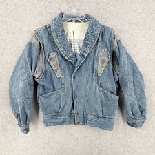 Vtg 80s Gasoline Jeans Jacket Medium Denim Punk Indie Zip Off Sleeve Abstract