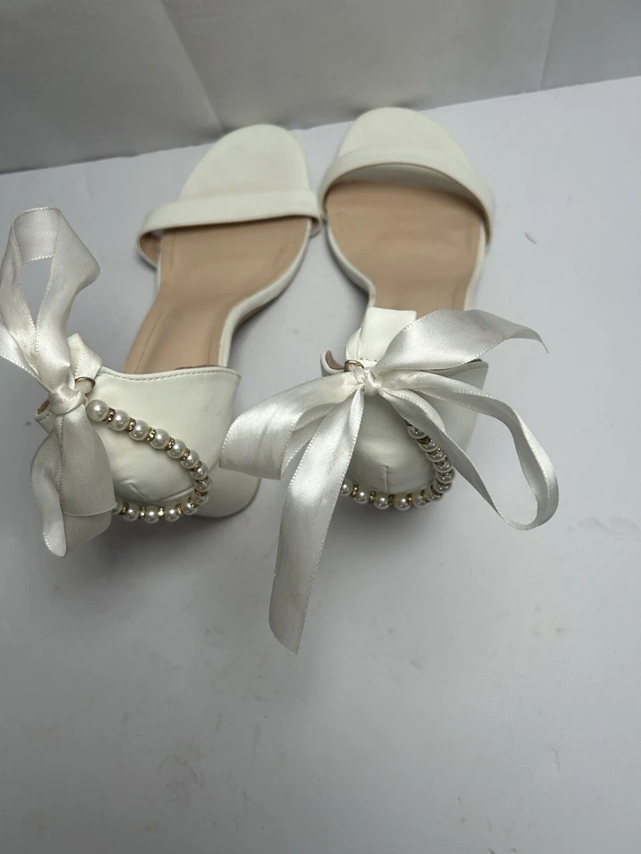 Женские белые свадебные туфли свадебные туфли с лентой и искусственным жемчугом - Изображение 3 из 4