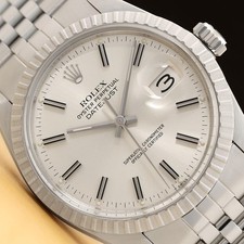 ROLEX MENS DATEJUST 16030 ENGINE TURNED BEZEL STEEL SILVER DIAL JUBILEE WATCH