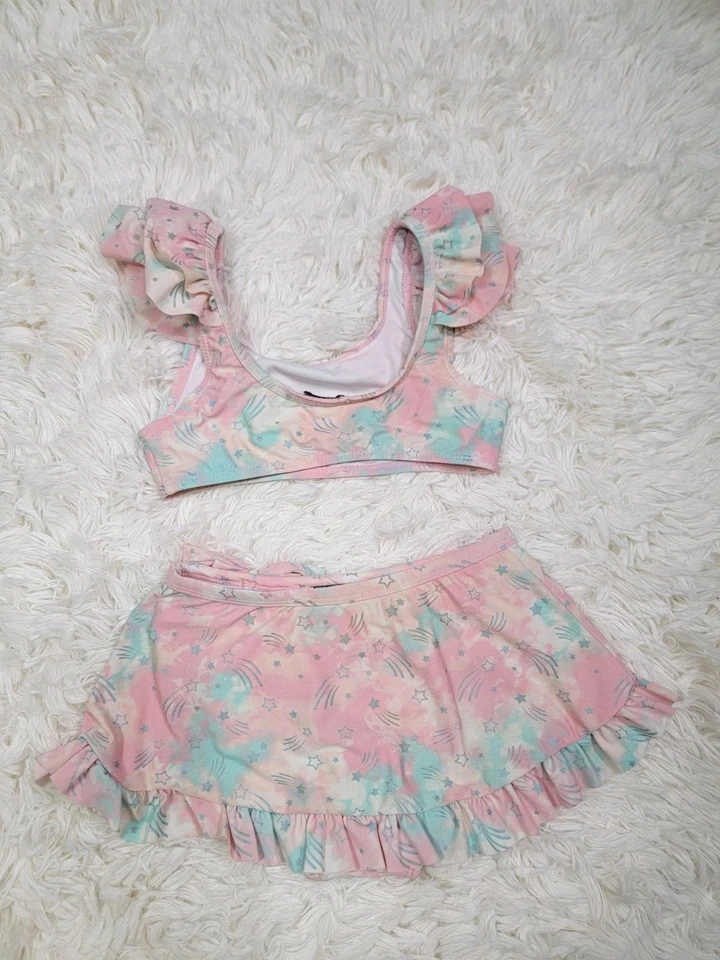FLAPDOODLES Traje de Baño Dos Piezas Niña Talla 6 Rosa Volantes Modesto Forrado Estrellas A Foto 2 de 4