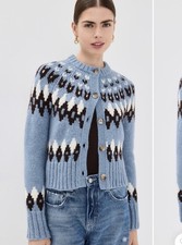 Veronica Beard Women's Christina Fair Isle Cardigan Size S Sold Out Blue/Cream