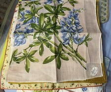 White Blue Flowers vintage handkerchief NOS Fresh Pretty Designer Tag
