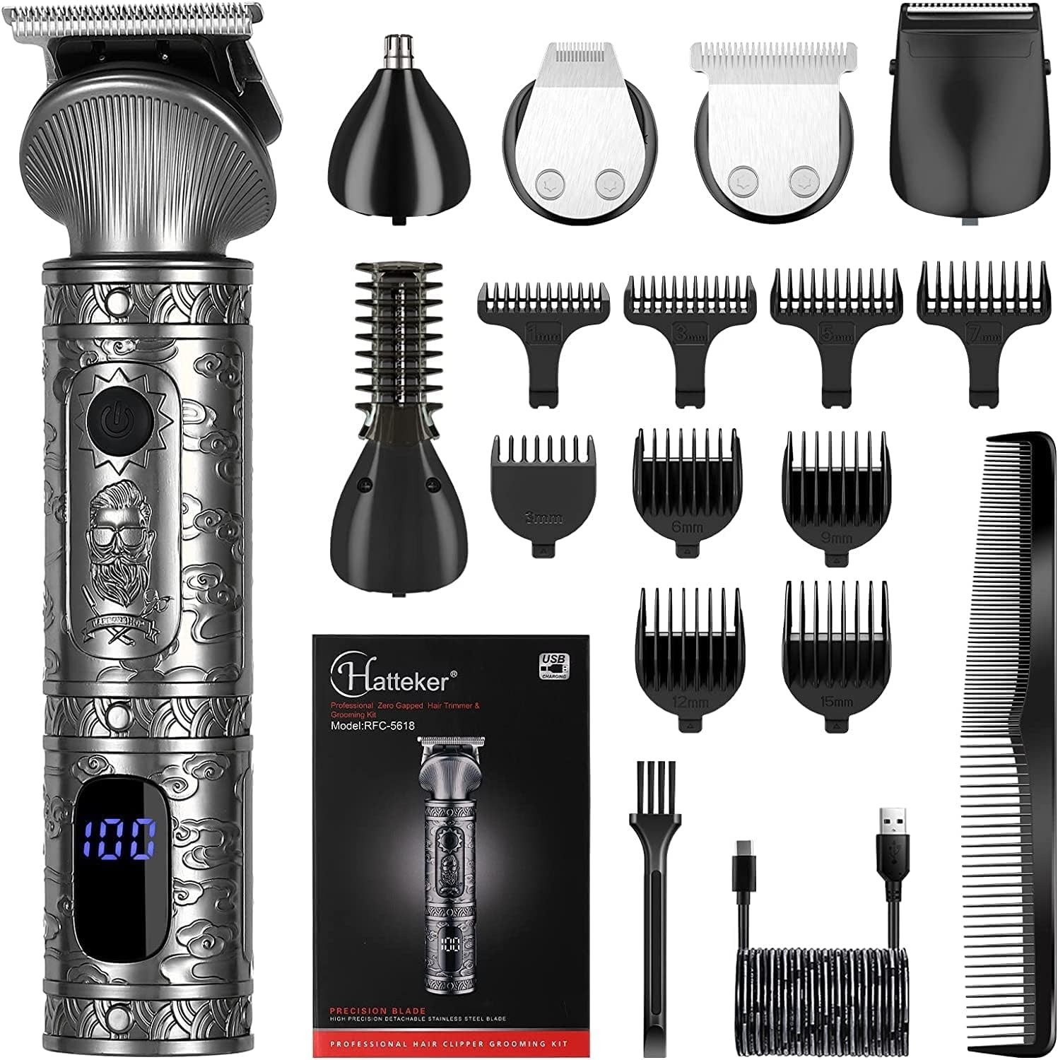 Professional Men's Beard Trimmer Kit with T-Blade Hair Clipper & Shaver