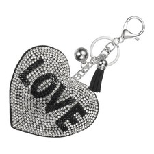 Rhinestone Keychains for Women Cute Bling Heart LOVE Purse Charm Black-White
